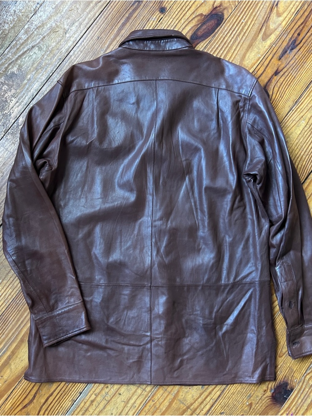 Ralph Lauren Purple Label Chocolate Brown Lambskin Button-Up Shirt Jacket - Picture 6 of 11
